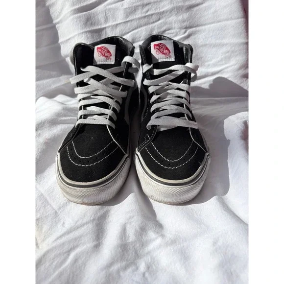Vans SK8 HI Black Suede White Stitch High Top Skate Shoes Men 7 Women 8.5 - Picture 1 of 9